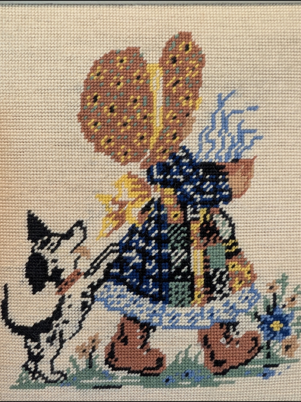 Vintage Framed Cross‑Stitch — Holly Hobbie Inspired Girl & Dog - Picture 13 of 15